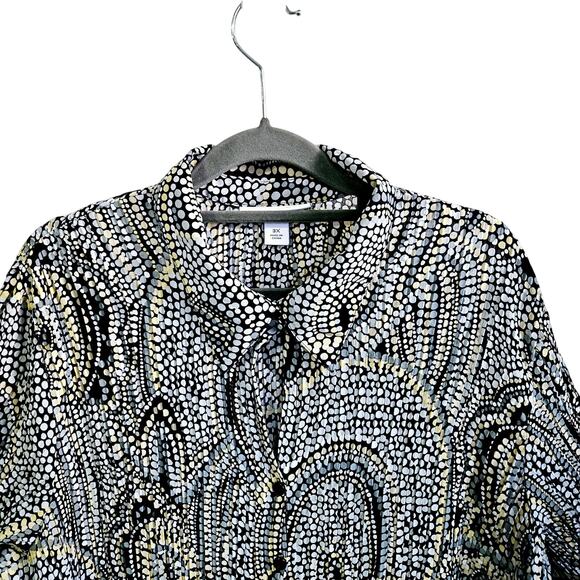 DressBarn Women's Plus 3X Quarter Flare Sleeve Blouse Mosaic Dot Pattern Bold - Picture 3 of 7